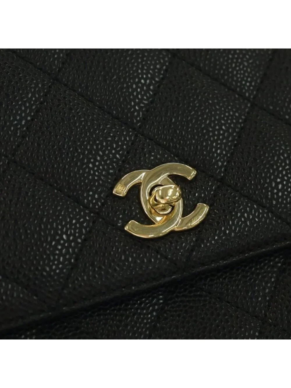 Chanel Quilted CC Logo Top Handle Handbag Caviar Leather Black
